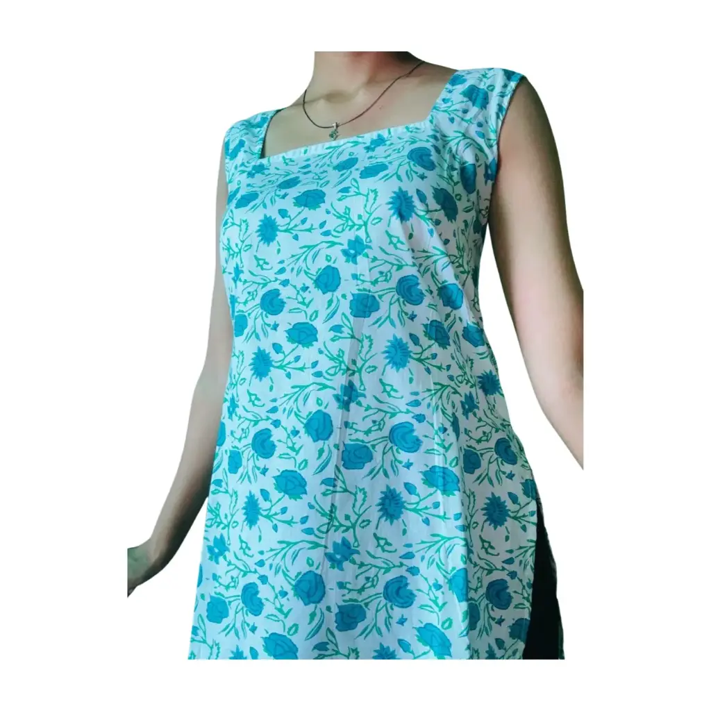 Turquoise Garden Square Neck Kurti