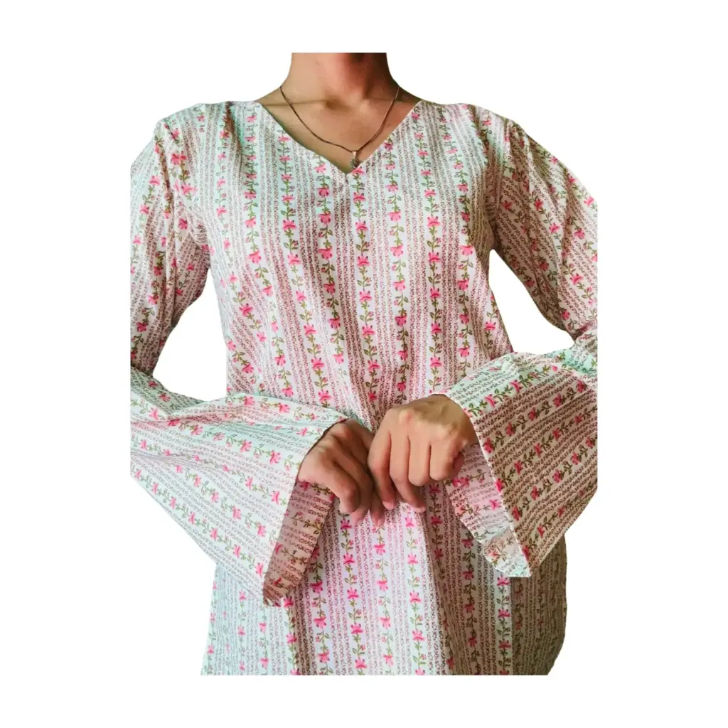 Rosebud Stripe Bell-Sleeve Kurti