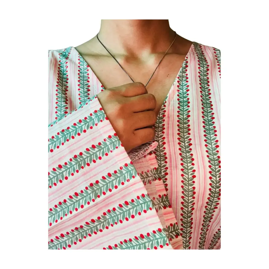 Ivory Vertical Leaf-Stripe Kurti