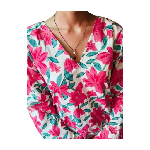 Tropical Bloom V-Neck Kurti