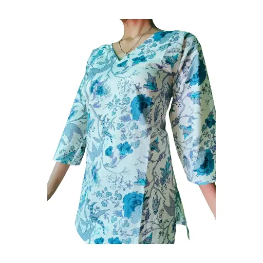 Aqua Bloom 3/4 Sleeves Kurti