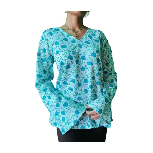 Turquoise Garden Bell Sleeves Kurti